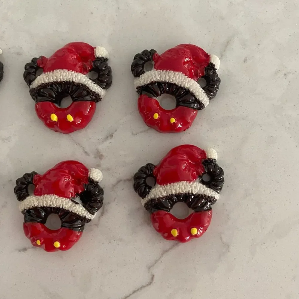 Mickey Mouse Christmas Resign Flat Back Red Set of 8 With Santa Hat